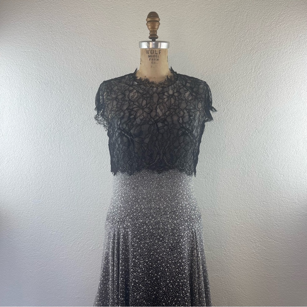 BCBG MaxAzria l 04 Caden Silk Ombré Chantilly Lace Overlay Hankerchief Hem Dress
